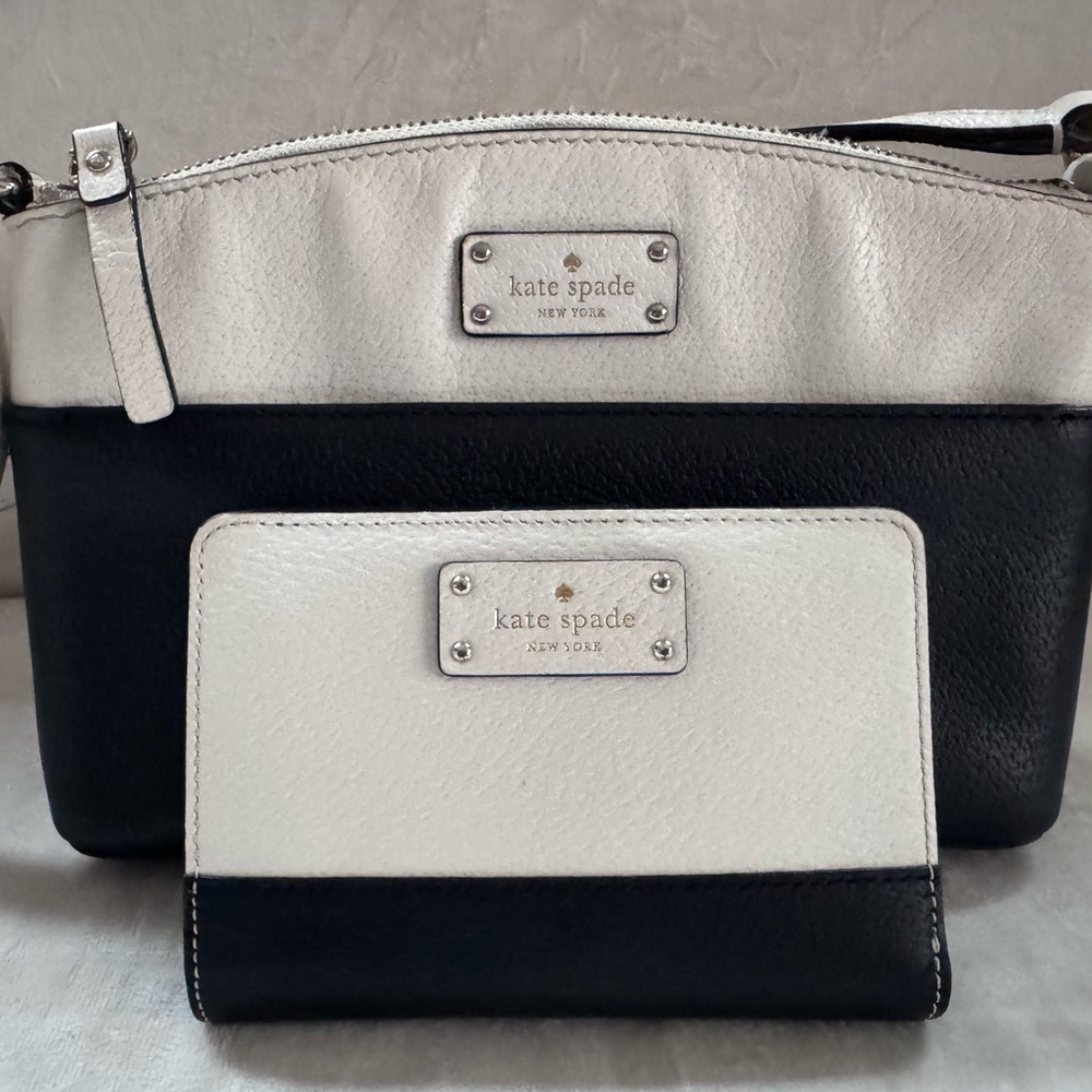 Kate Spade Black and White Small Crossbody Bag and Wallet Set